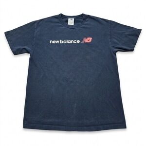 Vintage New Balance Spell Out T-Shirt Mens L Navy Blue Logo Cotton Made  Mexico